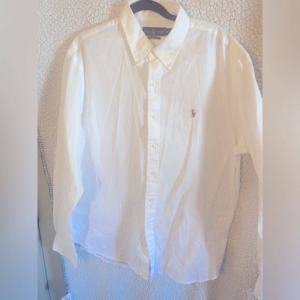 Ralph Lauren Shirt Men's XL White Chambray Oxford Long Sleeve Button Down